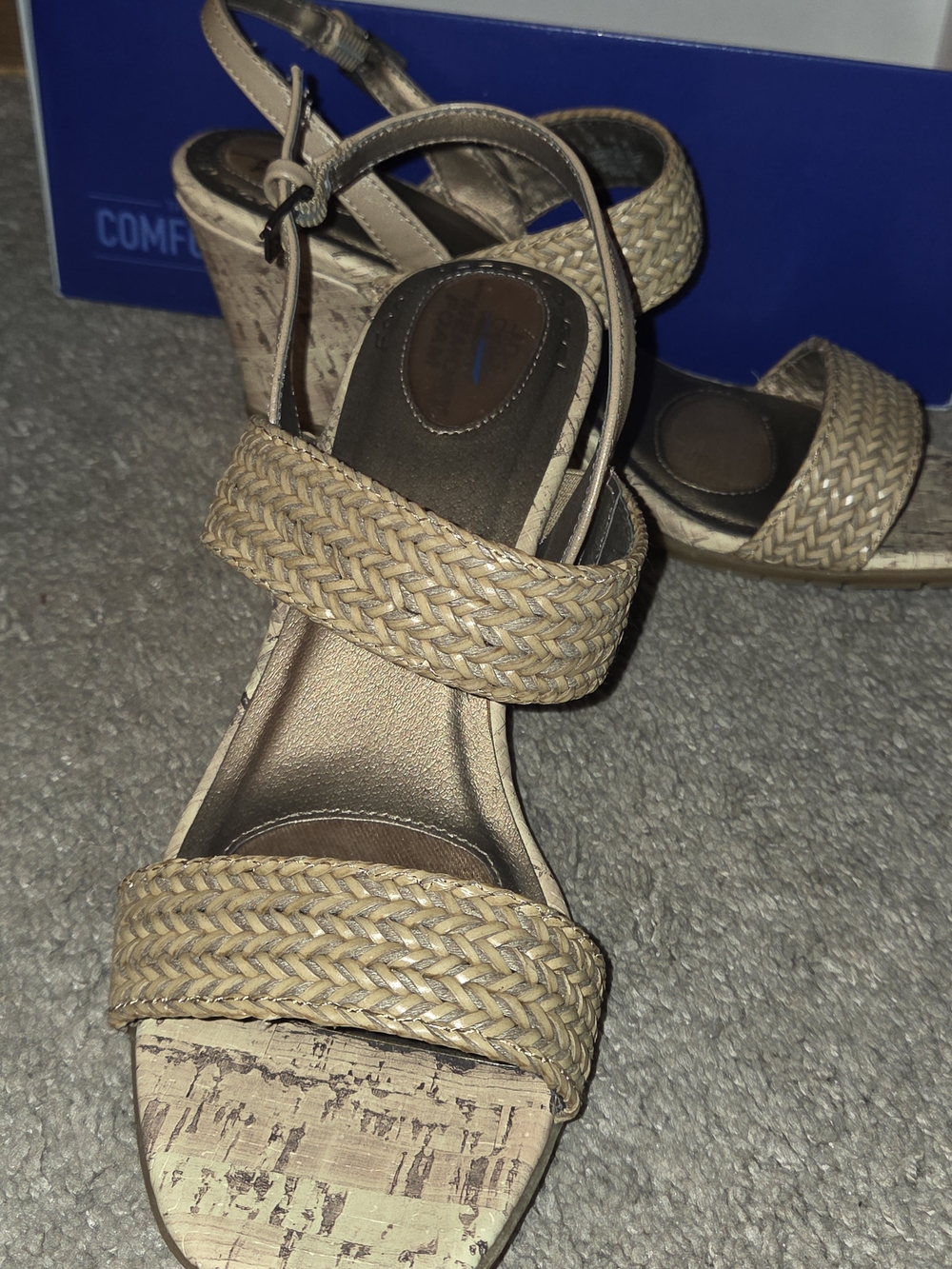 Life Stride Tan Woven Cork Wedge Sandals